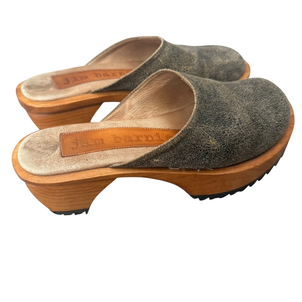 Jim Barnier Wooden Heel Clog Platform mules Tan Brown Distress Leather Size 6
